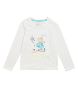 Girls M&S Collection Pure Cotton Mouse Top (2-7 Yrs) - White