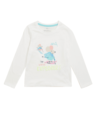 

M&S Collection Oberteil aus reiner Baumwolle mit Mausmotiv (2-7 Jahre) - White, White