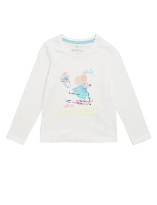 Girls M&S Collection Pure Cotton Mouse Top (2-7 Yrs) - White