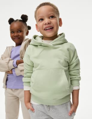 M&S Cotton Rich Plain Hoodie (2-8 Yrs) - 3-4 Y - Pistachio, Pistachio,Antique Rose,Rose Pink,Bright 