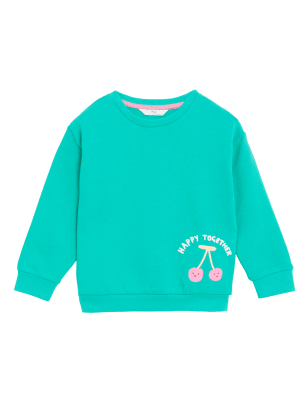 

M&S Collection Sweatshirt mit hohem Baumwollanteil und Kirschmuster (2-8 J.) - Green, Green