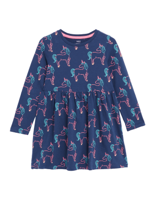 

M&S Collection Vestido 100% algodón de unicornios (2-8 años) - Navy, Navy