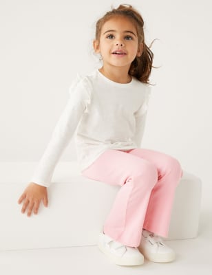 

M&S Collection Leggings mit hohem Baumwollanteil, Rippenmuster und ausgestelltem Bein (2-8 J.) - Pink, Pink