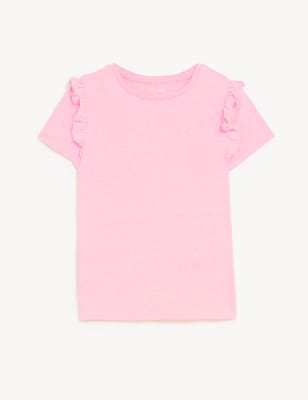 

Girls M&S Collection Cotton Blend Frill T-Shirt (2-8 Yrs) - Pink, Pink