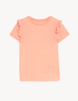 

Girls M&S Collection Cotton Blend Frill T-Shirt (2-8 Yrs) - Coral, Coral