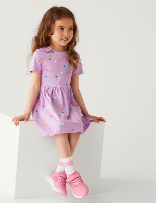 Pure Cotton Spotted Dress (2-8 Yrs)