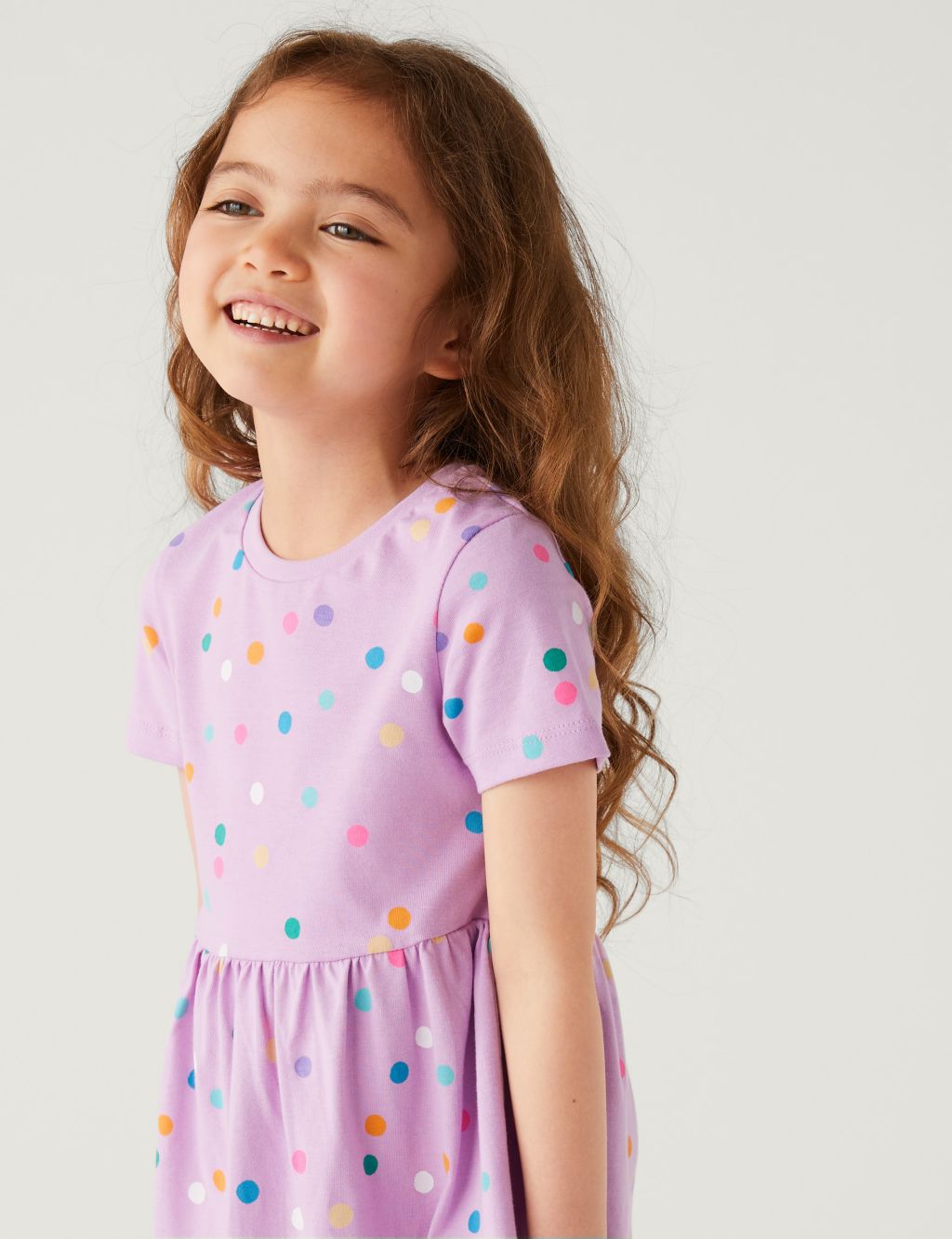 Pure Cotton Spotted Dress (2-8 Yrs) image 2
