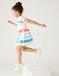 فستان من القطن الصافي بألوان متباينة (2 - 8 سنوات)