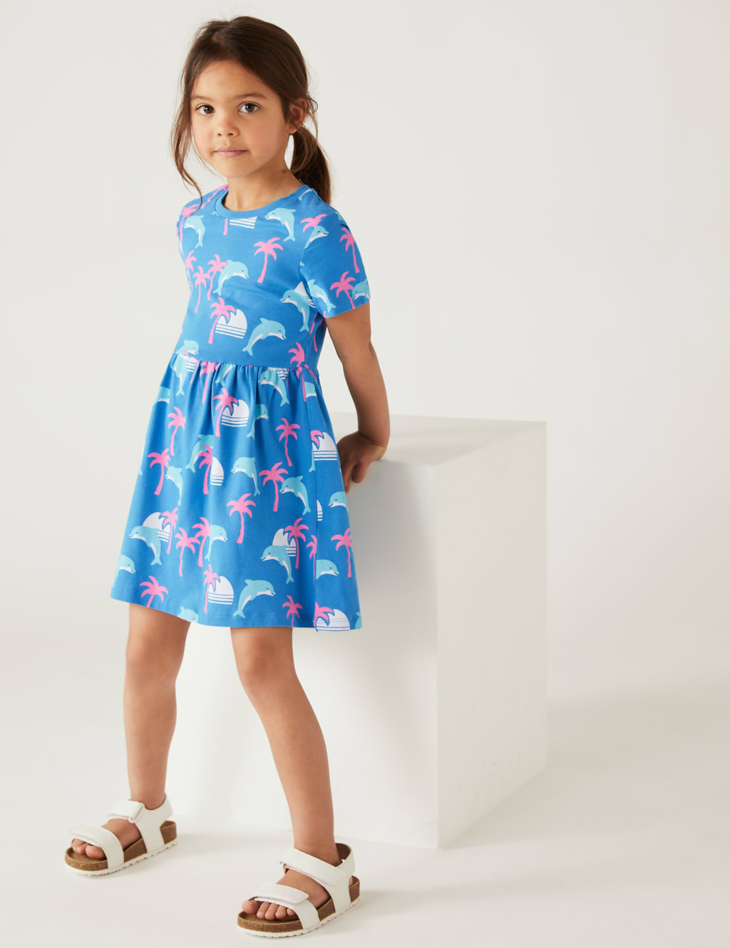 Pure Cotton Dolphin Dress (2-8 Yrs) image 1