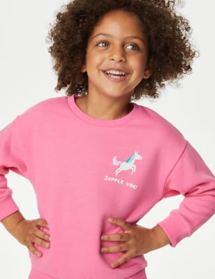 

M&S Collection Sudadera de algodón con diseño de unicornio (2-8 años) - Pink, Pink
