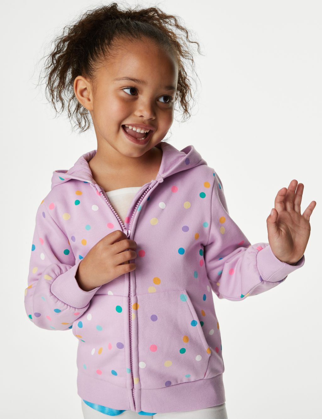 Cotton Rich Spotted Zip Hoodie (2-8 Yrs) image 1