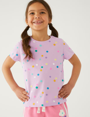 

M&S Collection Gepunktetes T-Shirt aus reiner Baumwolle (2-8 J.) - Lilac, Lilac