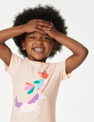 

M&S Collection T-Shirt aus reiner Baumwolle mit Einhornmotiv (2-8 Jahre) - Pink, Pink