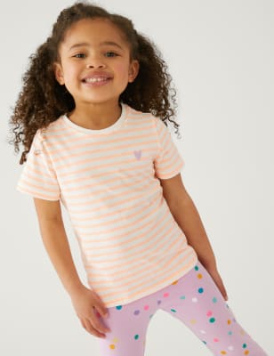 

Girls M&S Collection Cotton Rich Striped T-Shirt (2-8 Yrs) - Coral Mix, Coral Mix