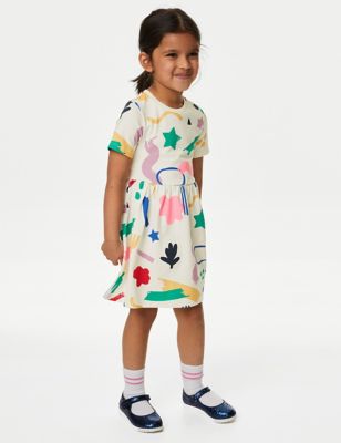 M&S Girls Pure Cotton Abstract Print Dress (2-8 Yrs) - 3-4 Y - Multi, Multi
