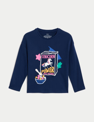 

Girls M&S Collection Pure Cotton Unicorn Print Glitter Top (2-8 Yrs) - Indigo, Indigo