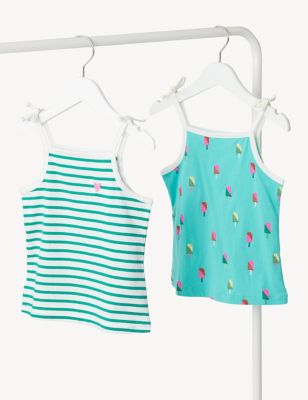 2pk Pure Cotton Printed Strappy Tops (2-8 Yrs)
