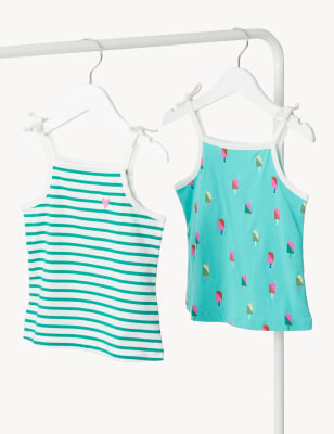 

Girls M&S Collection 2pk Pure Cotton Printed Strappy Tops (2-8 Yrs) - Multi, Multi