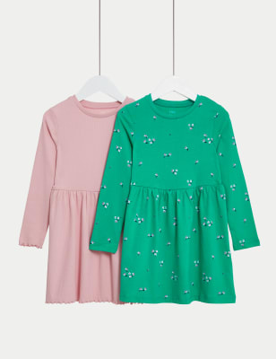 

Girls M&S Collection 2pk Cotton Rich Floral & Ribbed Dresses (2-8 Yrs) - Multi, Multi