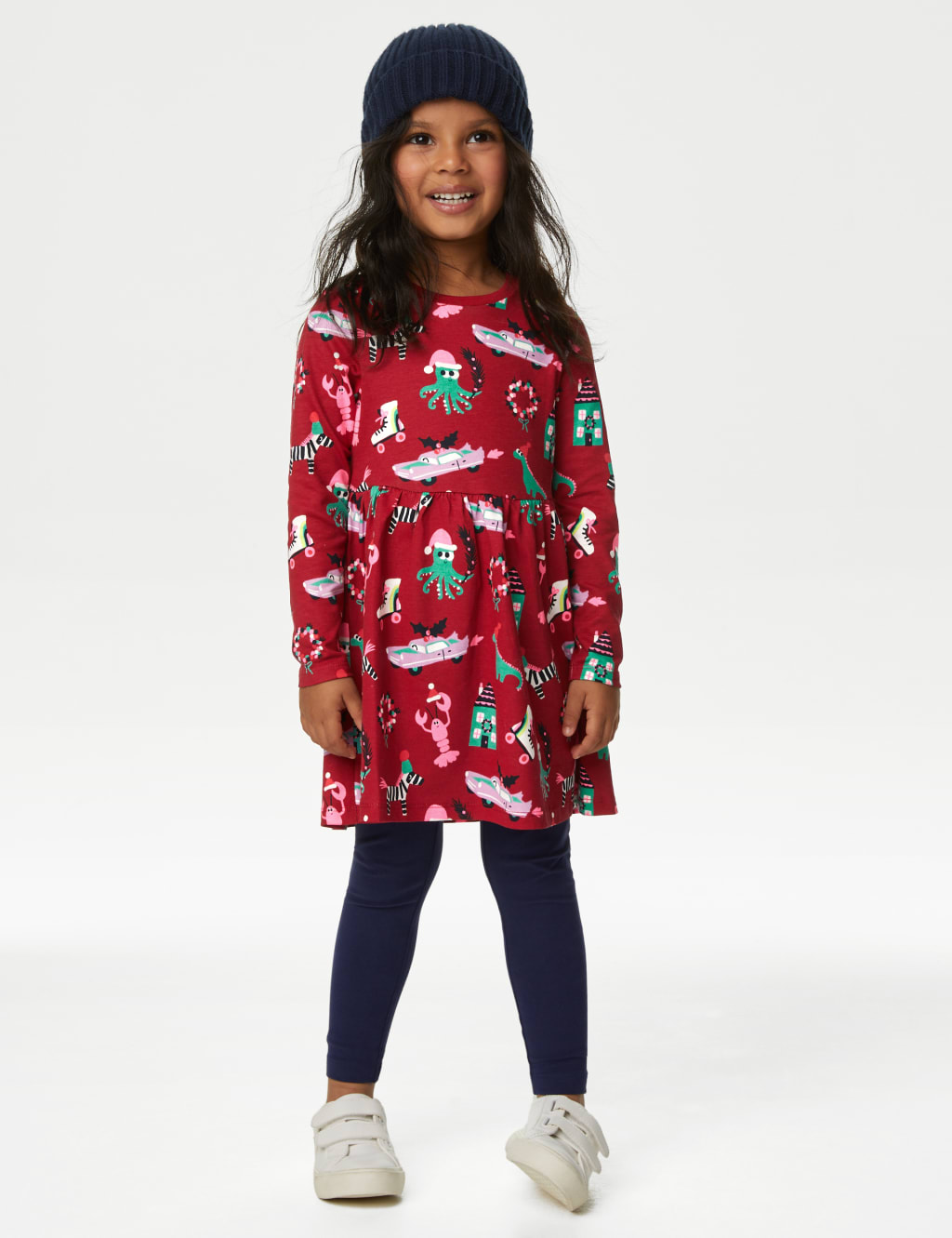 Pure Cotton Christmas Print Dress (2-8 Yrs) image 3