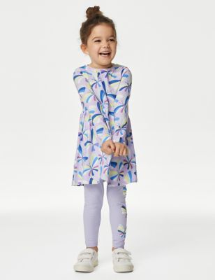 M&S Girls Pure Cotton Butterfly Dress (2-8 Yrs) - 2-3 Y - Lilac Mix, Lilac Mix