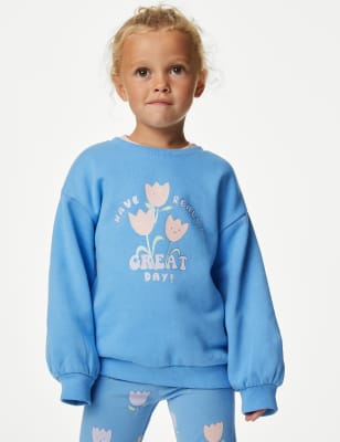 Cotton Rich Floral Slogan Sweatshirt (2-8 Yrs) - CA