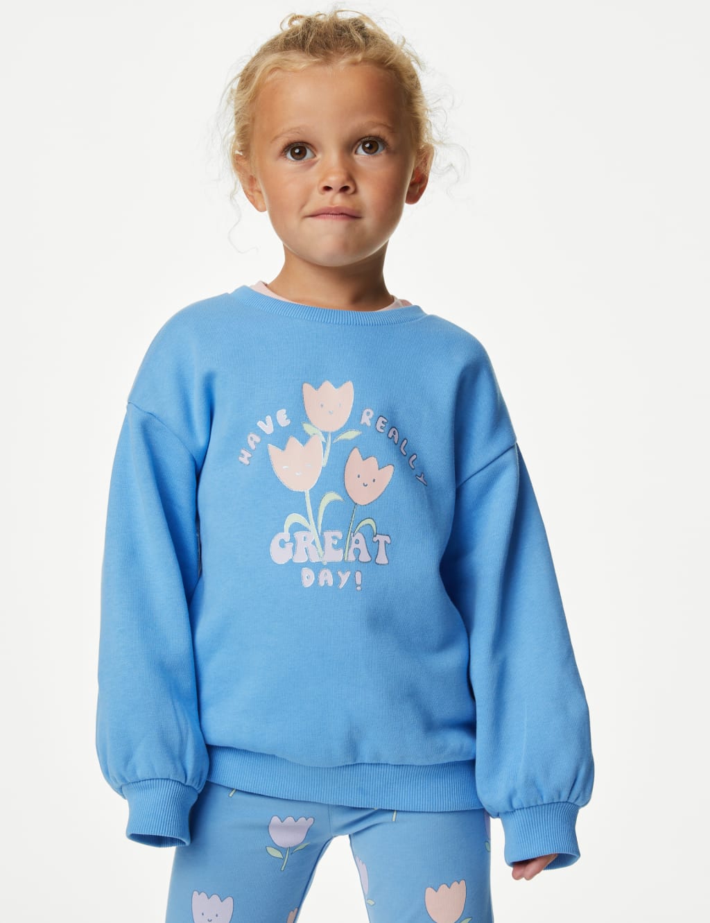 Cotton Rich Floral Slogan Sweatshirt (2-8 Yrs) image 1