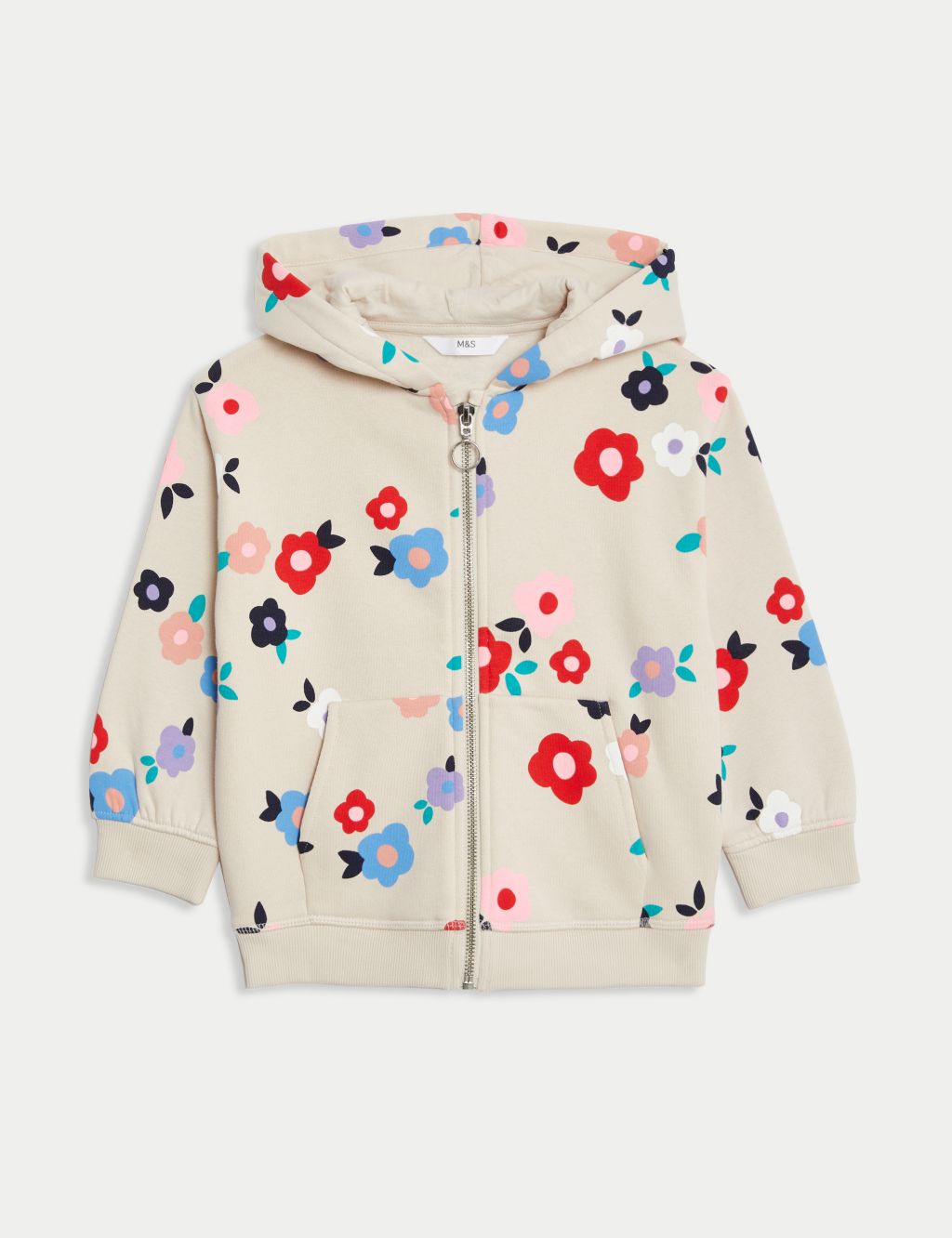 Cotton Rich Floral Zip Hoodie (2-8 Yrs) image 2