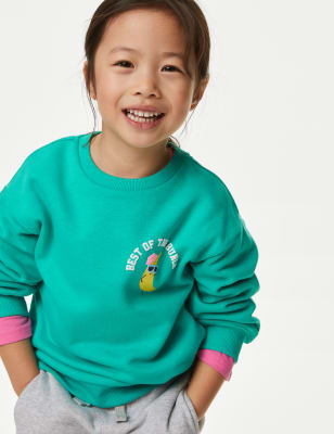 Cotton Rich Slogan Sweatshirt (2-8 Yrs) - TW