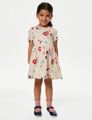 M&S Girl's Pure Cotton Printed Dress (2-8 Yrs) - 4-5 Y - Calico, Calico,Multi,Navy Mix,Pink Mix