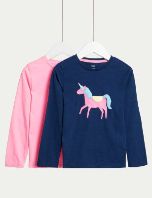 

M&S Collection 2er-Pack gemusterte Oberteile aus reiner Baumwolle (2-8 Jahre) - Pink Mix, Pink Mix