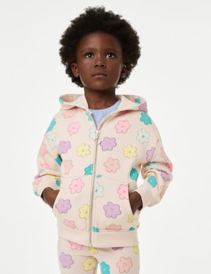 M&S Girls Cotton Rich Printed Zip Hoodie (2-8 Yrs) - 3-4 Y - Calico, Calico,Pink Mix,Multi,Turquoise