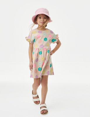 M&S Girl's Pure Cotton Printed Dress (2-8 Years) - 3-4 Y - Calico, Calico,Coral,Pink Mix,Lilac Mix,B