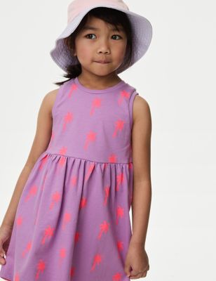 M&S Girl's Pure Cotton Print Dress (2-8 Yrs) - 2-3 Y - Purple, Purple,Turquoise