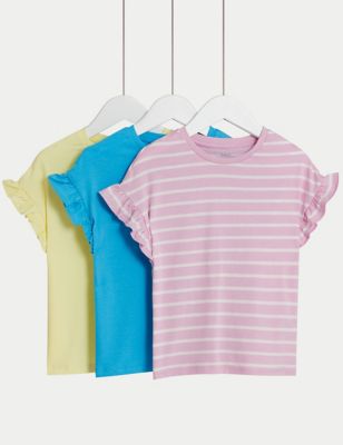 M&S Girl's 3pk Pure Cotton T-Shirts (2-8 Yrs) - 3-4 Y - Multi, Multi