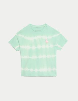 M&S Girls Pure Cotton Flamingo T Shirt (2-8 Yrs) - 3-4 Y - Green Mix, Green Mix
