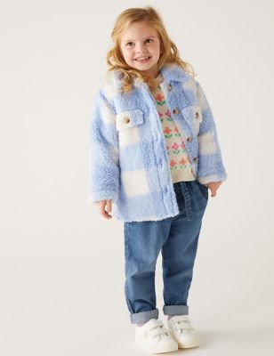 

Girls M&S Collection Borg Checked Shacket (2-8 Yrs) - Blue, Blue