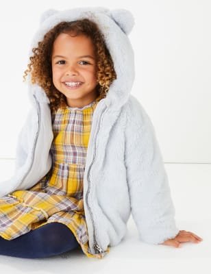 Manteau &agrave; capuche en fausse fourrure (du 3&nbsp;mois au 7&nbsp;ans)