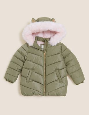 M&S Girls Stormwear  Faux Fur Lined Padded Coat (2-7 Yrs)