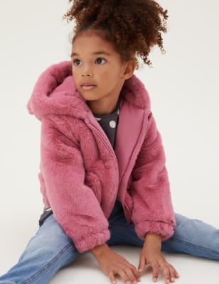 

M&S Collection Chaqueta con capucha imitación de piel (2-7 años) - Pink, Pink