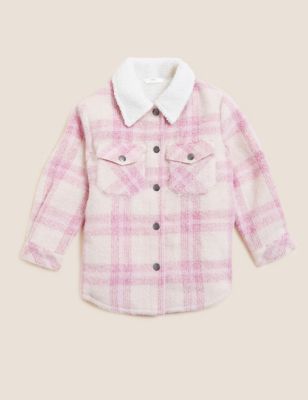 M&S Girls Borg Lined Checked Shacket (2-7 Yrs)