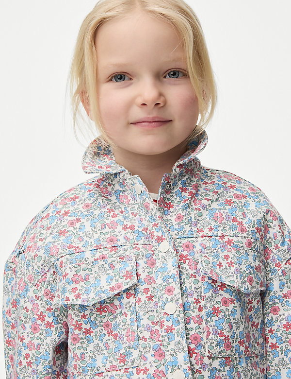 Dżinsowa kurtka koszulowa z drobne kwiatki (2–8 lat) - PL