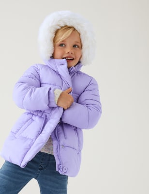 Marks And Spencer Girls M&S Collection Stormwear Hooded Padded Parka - Lilac, Lilac