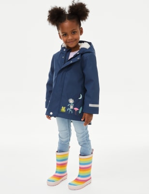 M&S Girls Stormwear Floral Hooded Fisherman Coat (2-8 Yrs) - 2-3 Y - Navy Mix, Navy Mix