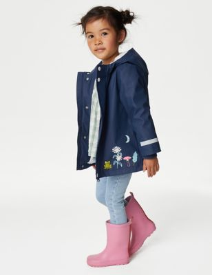 M&S Girls Stormwear Floral Hooded Fisherman Coat (2-8 Yrs) - 2-3 Y - Navy Mix, Navy Mix
