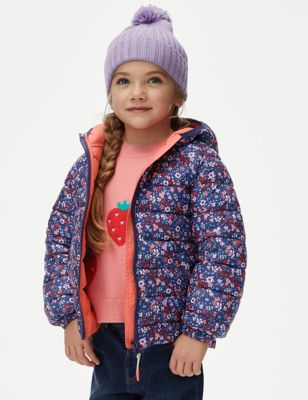 M&S Girl's Stormwear Lightweight Padded Floral Jacket (2-8 Yrs) - 2-3 Y - Navy Mix, Navy Mix