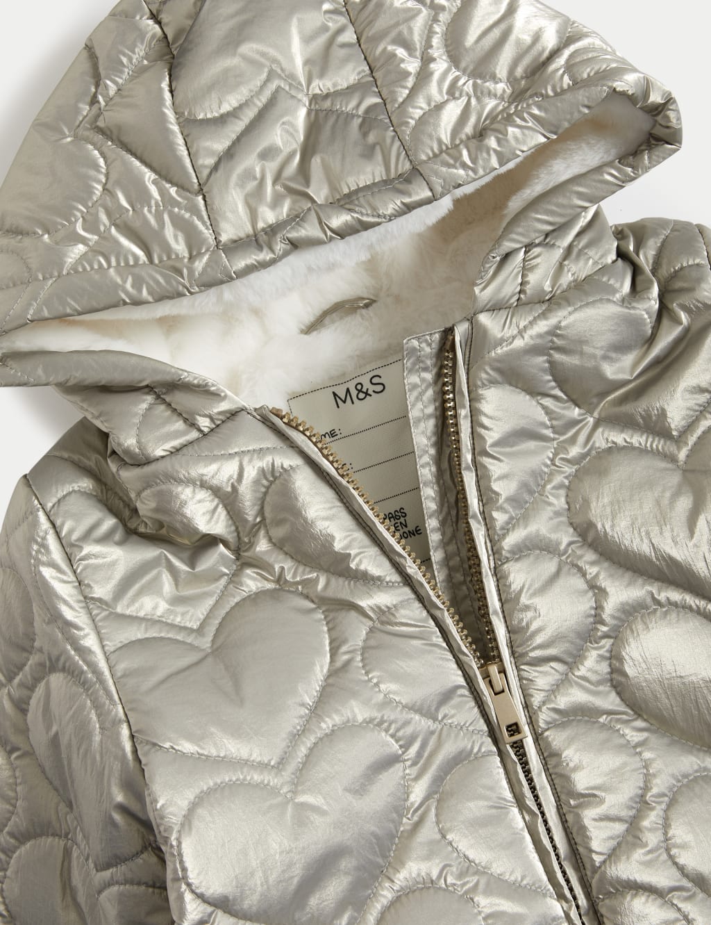 Metallic Heart Quilted Hooded Padded Jacket (2-8 Yrs) image 2