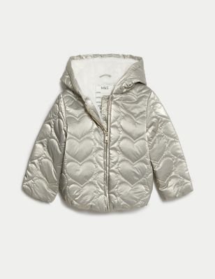 Metallic Heart Quilted Hooded Padded Jacket (2-8 Yrs)