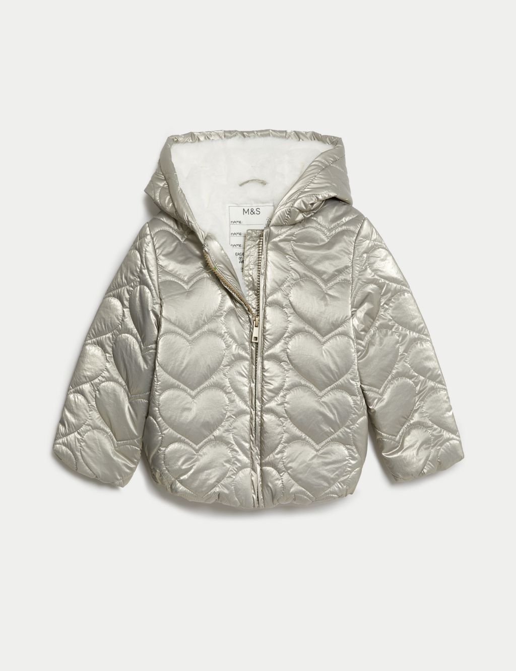 Metallic Heart Quilted Hooded Padded Jacket (2-8 Yrs) image 2