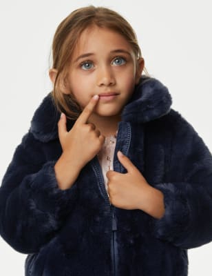 Navy fluffy outlet jacket